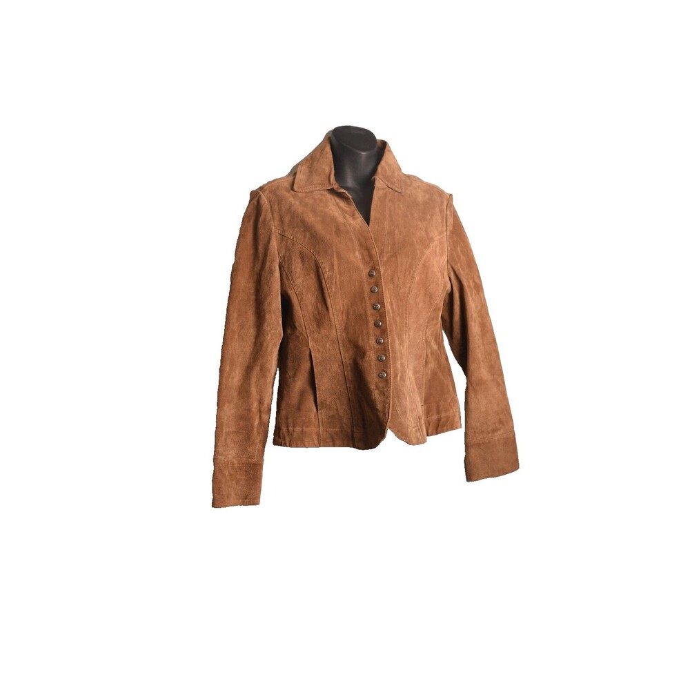 Vintage Y2K Brown Suede Leather Jacket Small Snap Front